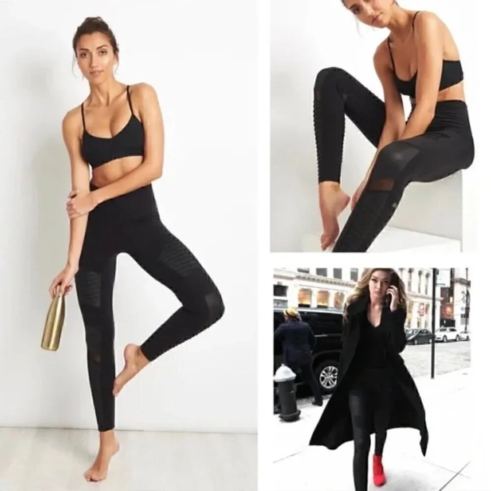 Alo Yoga Moto Leggings XXS Yoga Athleisure Activewear Athletic Workout Gym Black